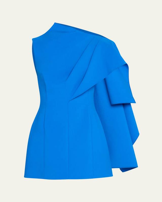 One Shoulder Cape Detail Stretch Wool Mini Dress